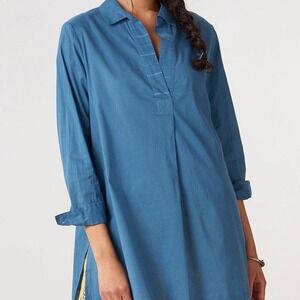 Marketplace Savita Organic Cotton Long Sleeve Top Women's Plus Size 3X Indigo